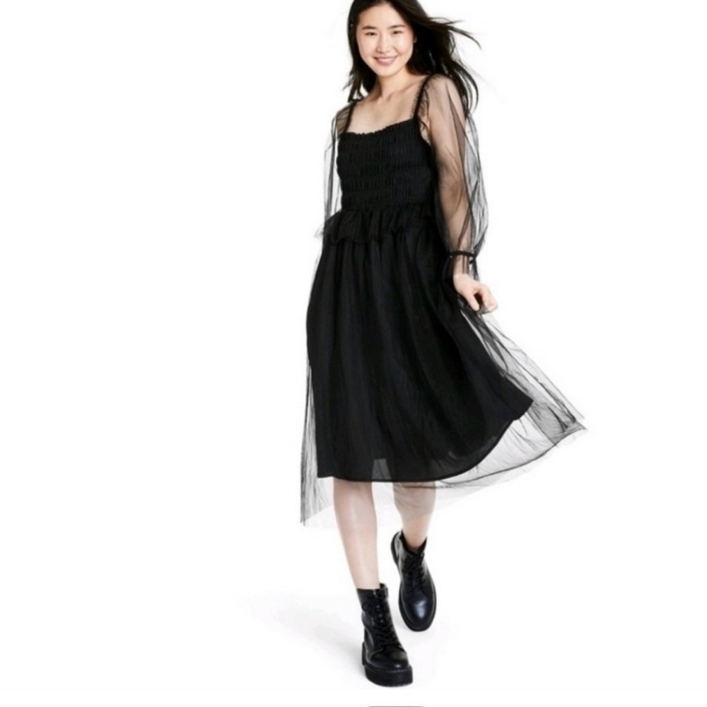 Sandy Liang for Target Black Smocked Mesh Dress Sz. M